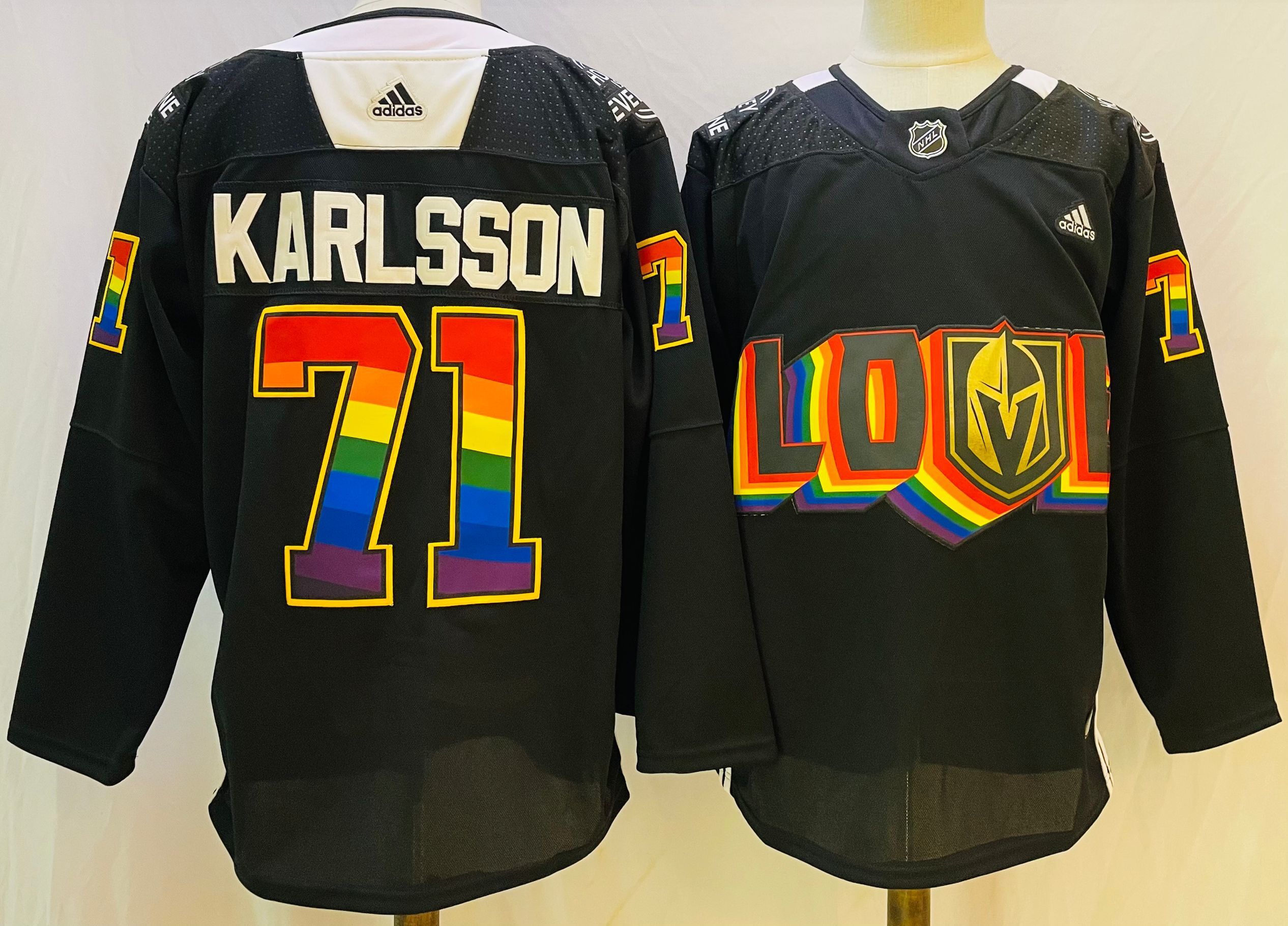 Men Vegas Golden Knights #71 Karlsson Black gold Stitched 2022 Adidas NHL Jersey